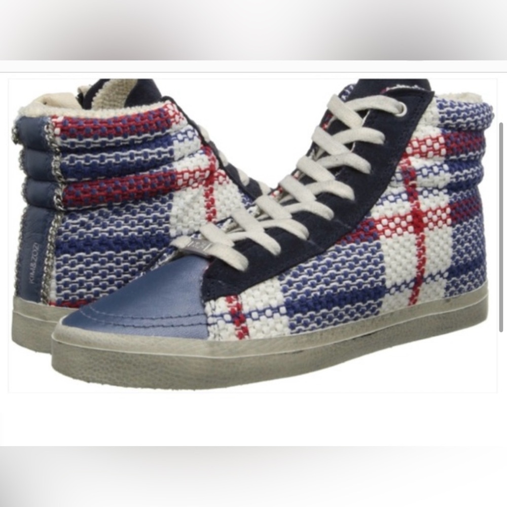 Kim and Zozi leather and plaid hi top sneaker’s